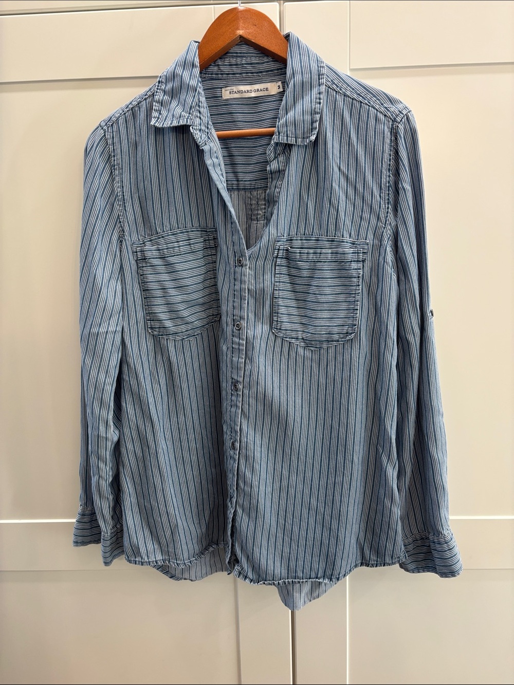 Soft Lyocell Light Blue Striped Casual Button-Down Shirt